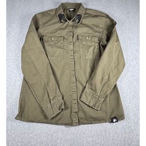 Jurassic Park World Button Up Shirt Skull Embroidered Men's Large L Olive